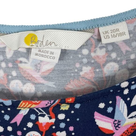 Boden Amelie Scoop Neck Jersey Dress Bird Floral Print Cap Sleeve Size 16/18R - Picture 9 of 10